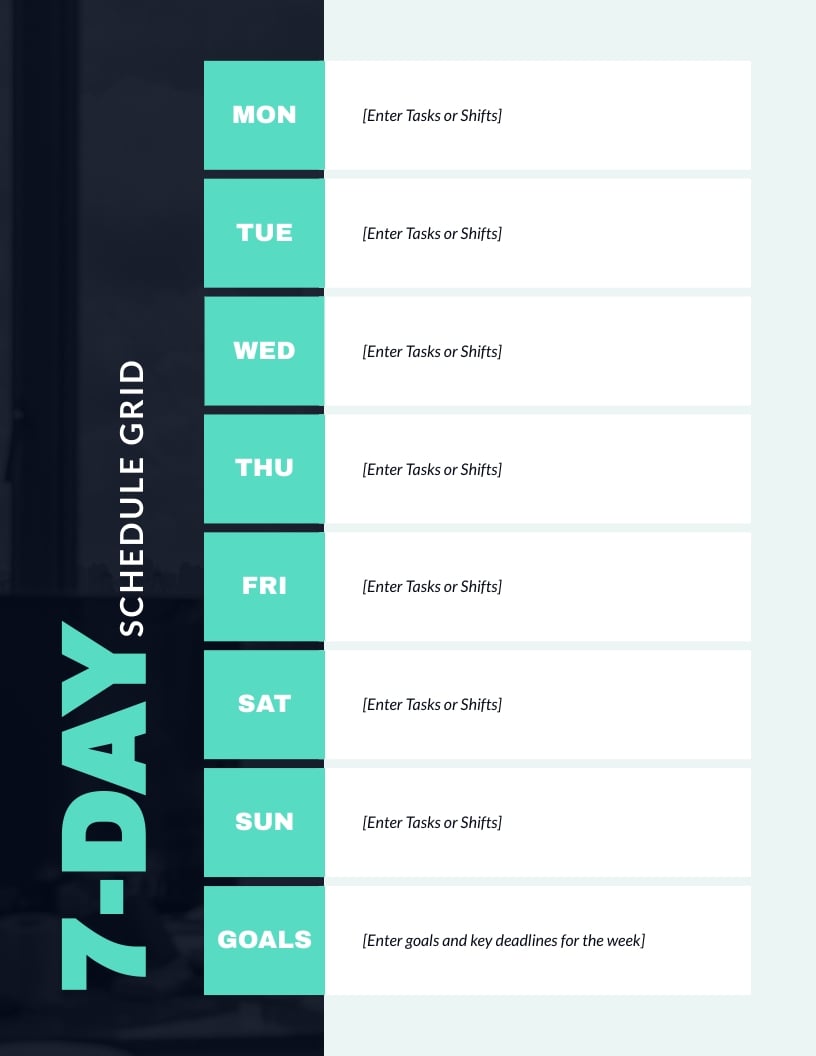 7 Day Weekly Work Schedule Template