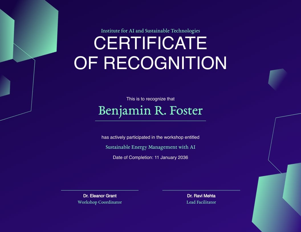 AI Management Workshop Certificate Template AI Management Workshop Certificate Template