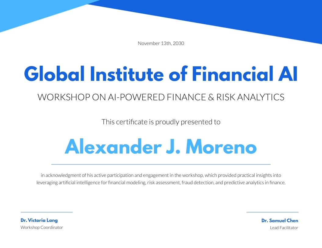 AI Powered Finance Workshop Certificate Template AI Powered Finance Workshop Certificate Template