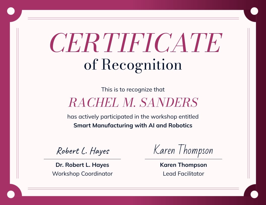 AI Smart Manufacturing Workshop Certificate Template AI Smart Manufacturing Workshop Certificate Template