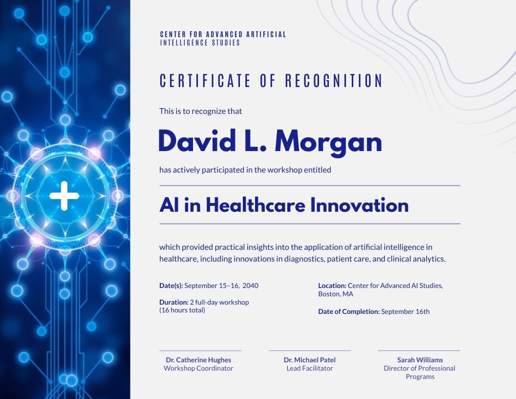 AI in Healthcare Workshop Certificate Template AI in Healthcare Workshop Certificate Template