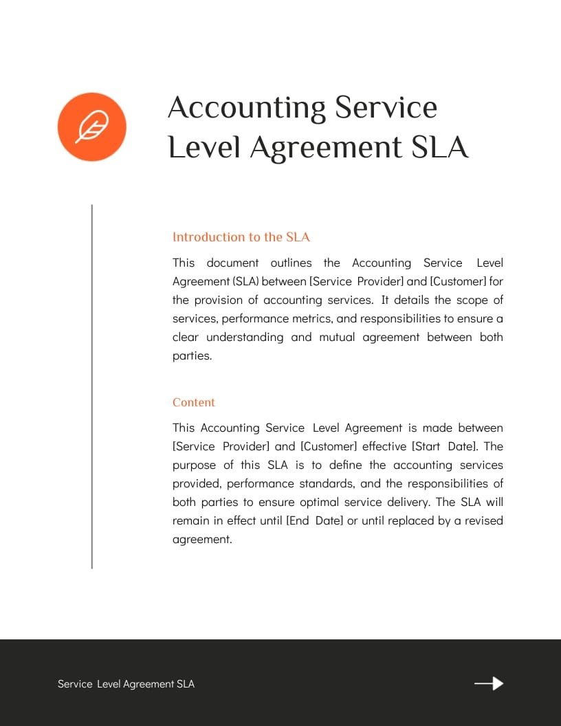 Accounting Service Level Agreement SLA Template Accounting Service Level Agreement SLA Template
