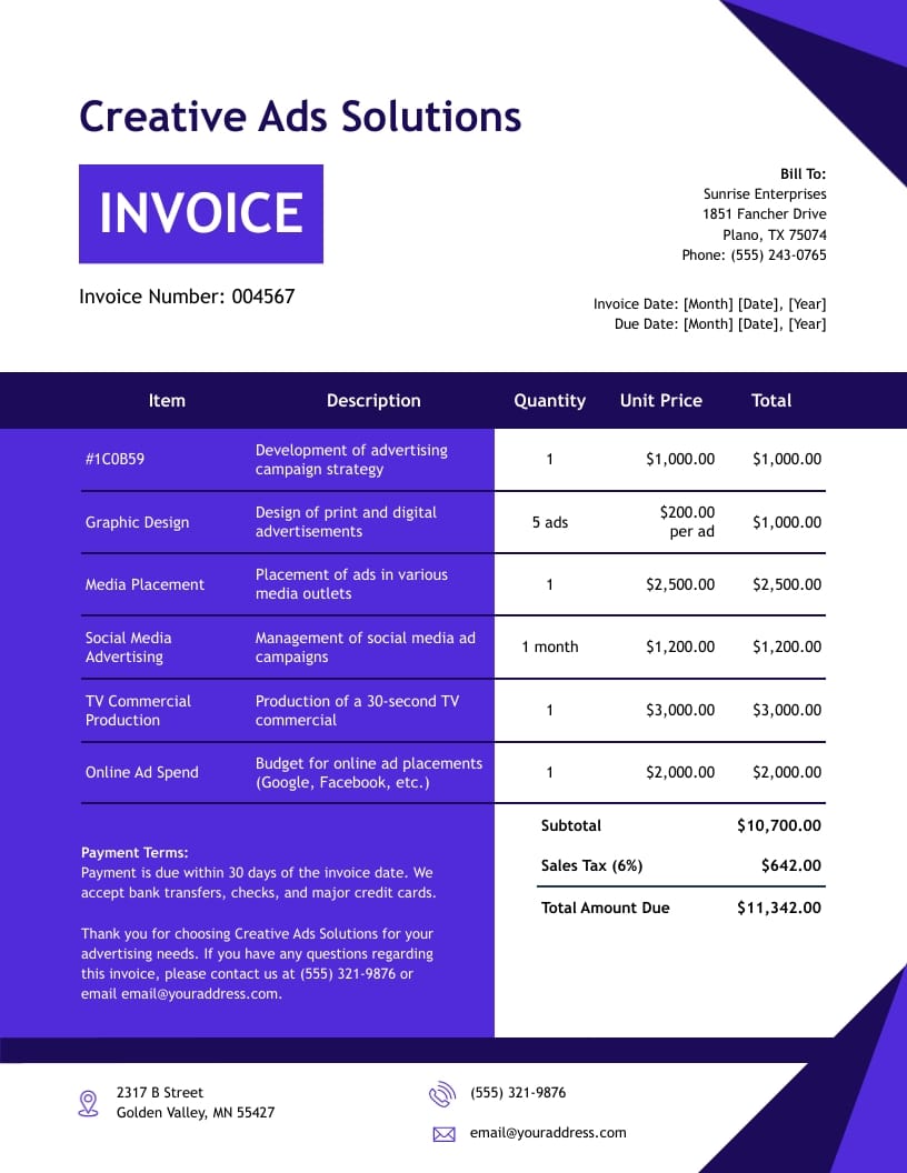 Ad Agency Payment Invoice Template