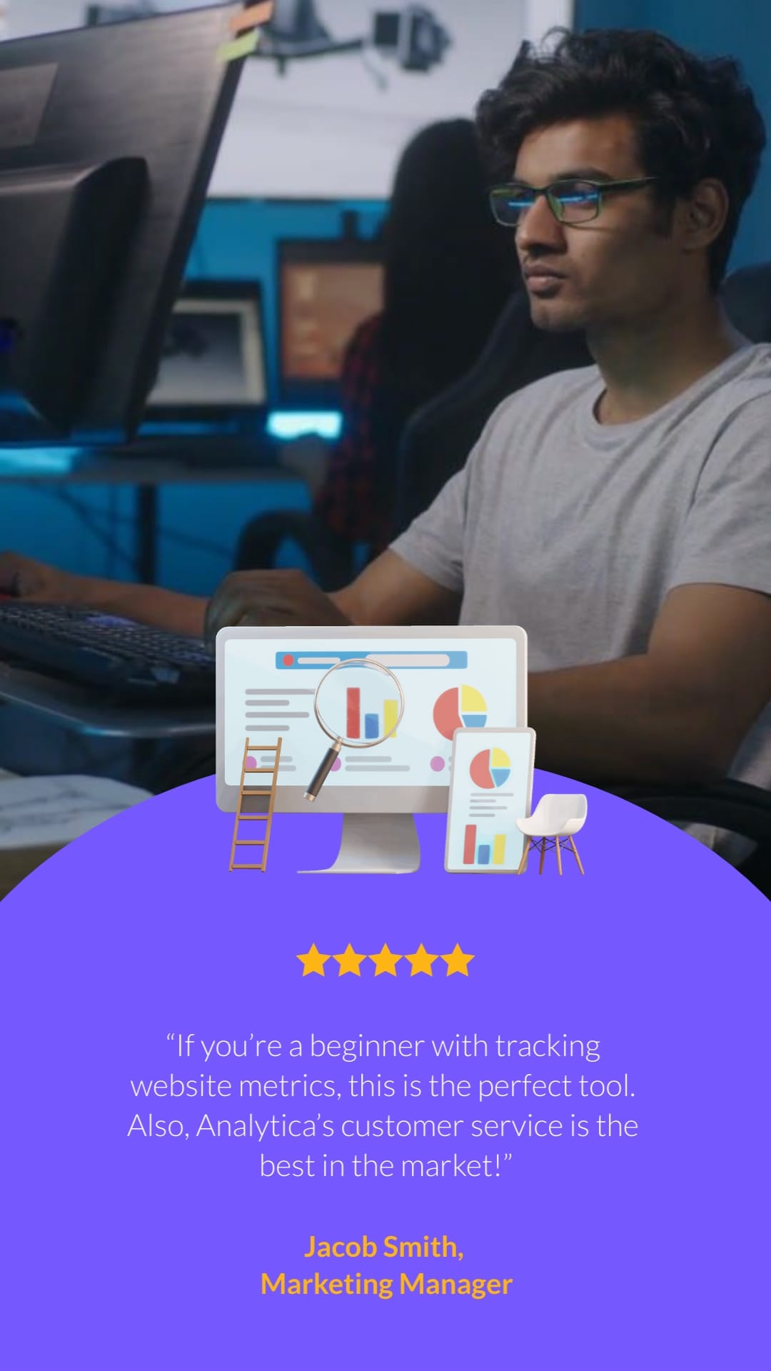 Analytics Tool Video Testimonial Vertical Template