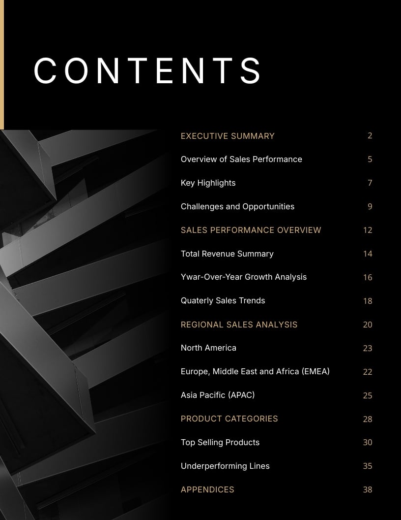 Annual Report Table of Contents Template