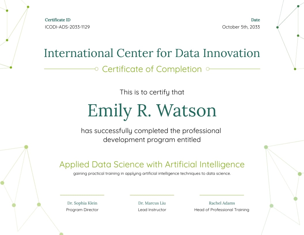 Applied Data Science AI Course Certificate Template Applied Data Science AI Course Certificate Template