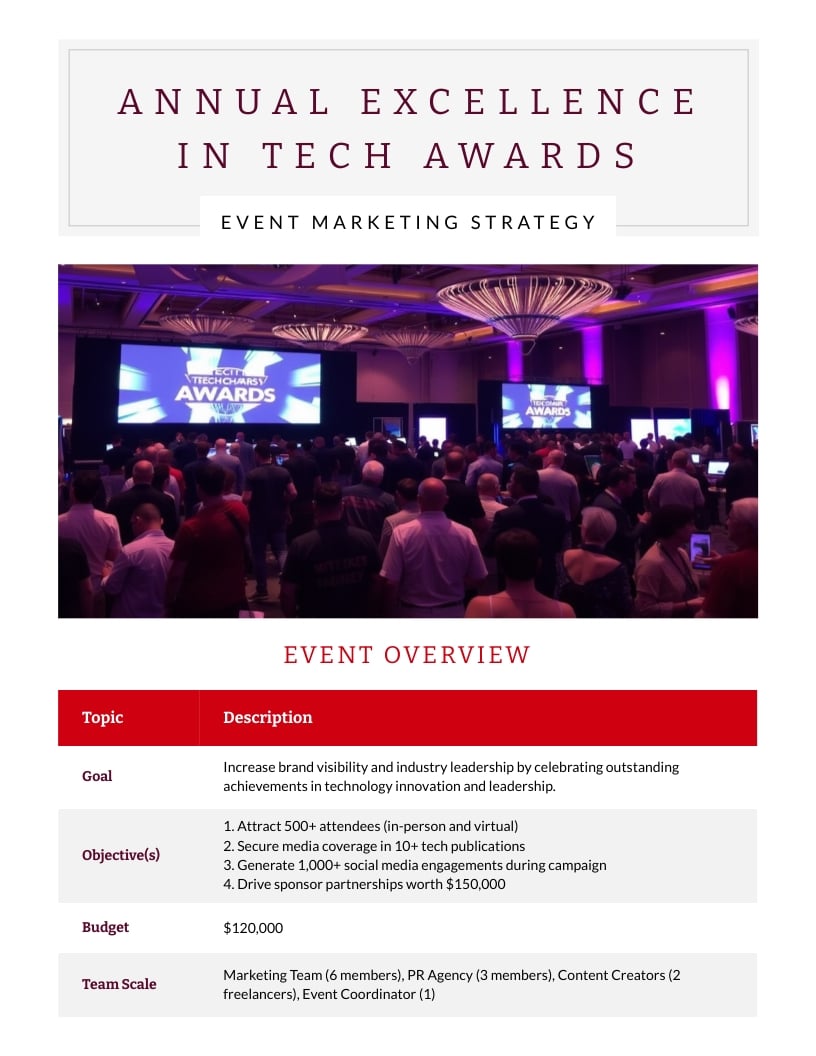 Award Event Marketing Plan Template