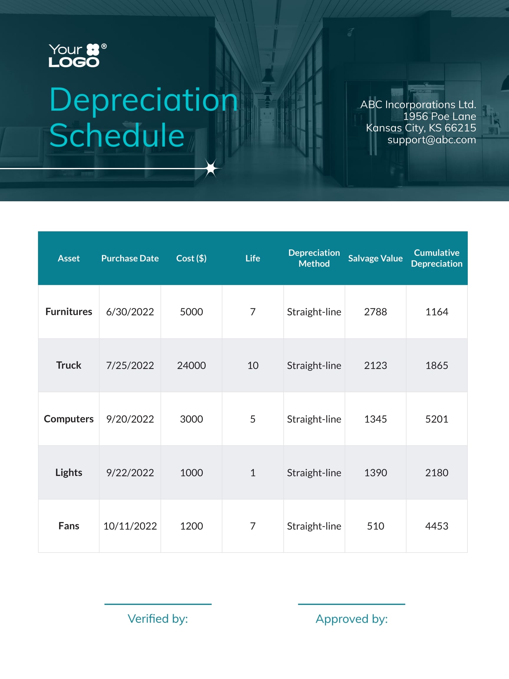 B2B Company Depreciation Schedule Template