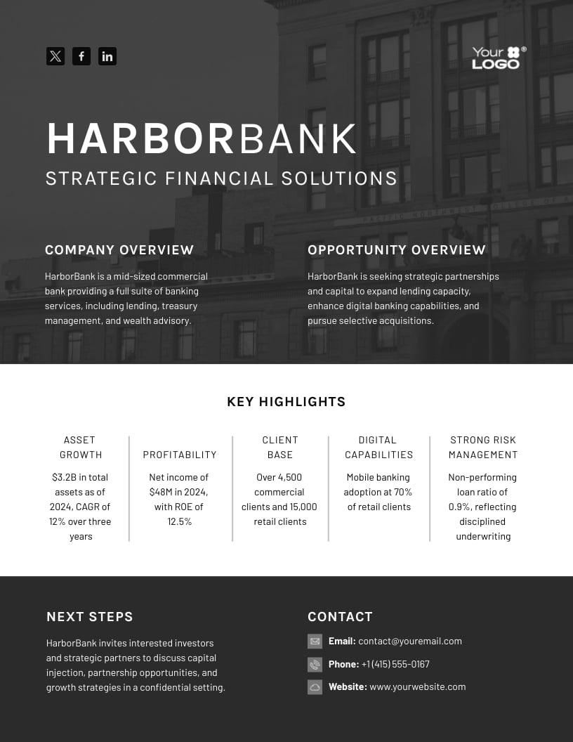 Banking Pitch One Pager Template