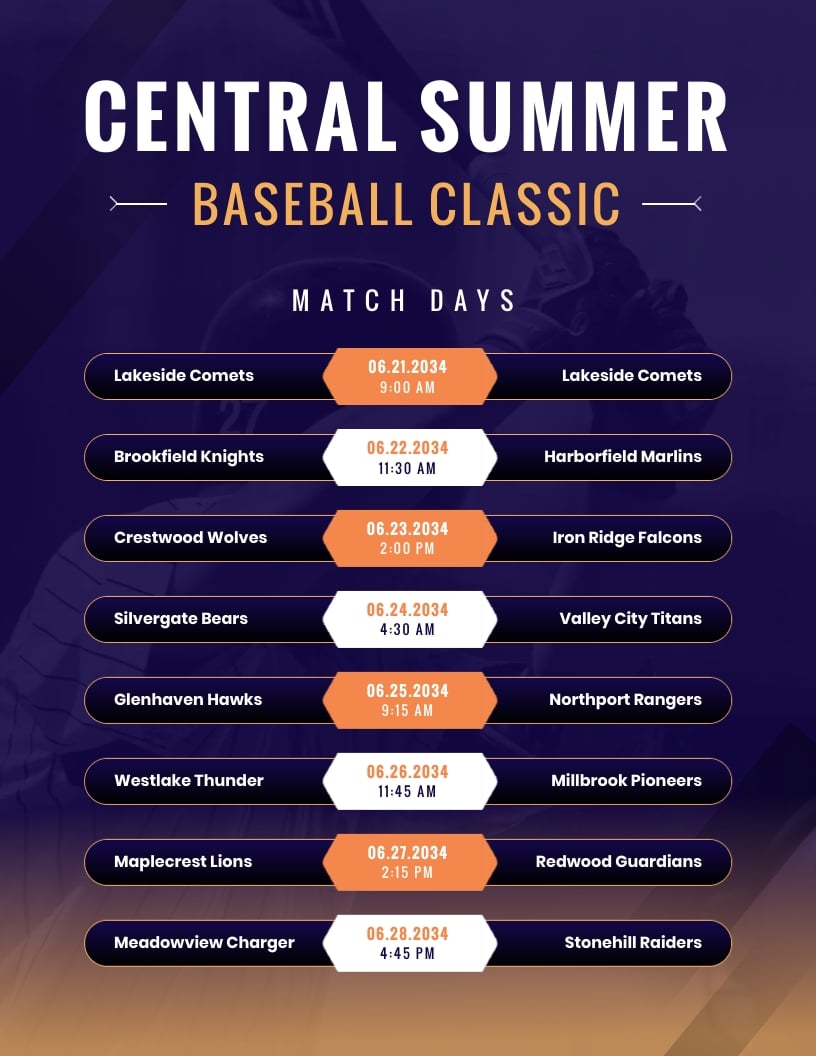 Baseball Schedule Template