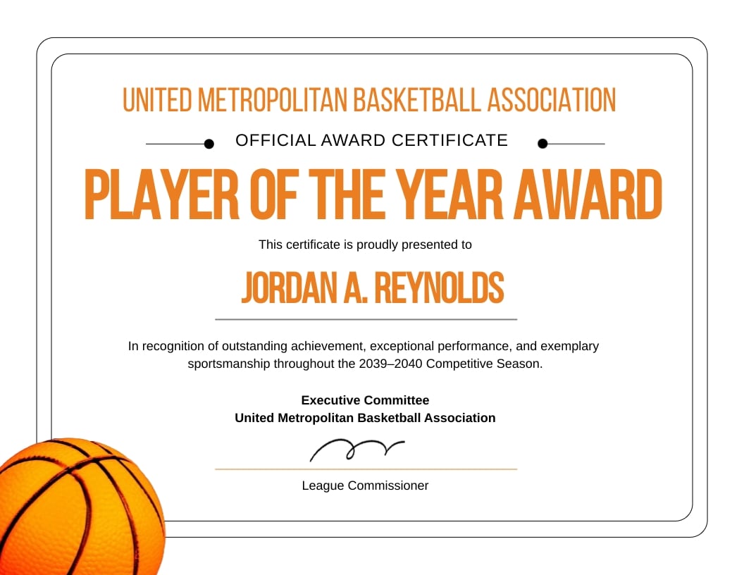 Basketball Award Certificate Template