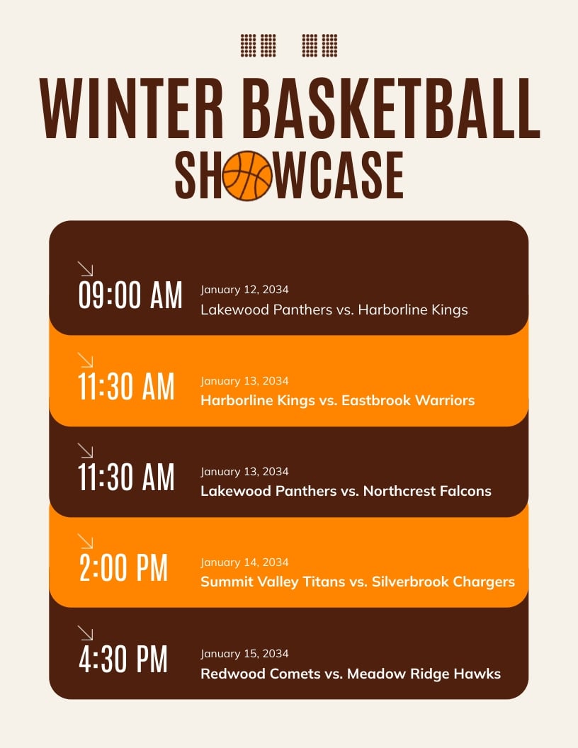 Basketball Game Schedule Template
