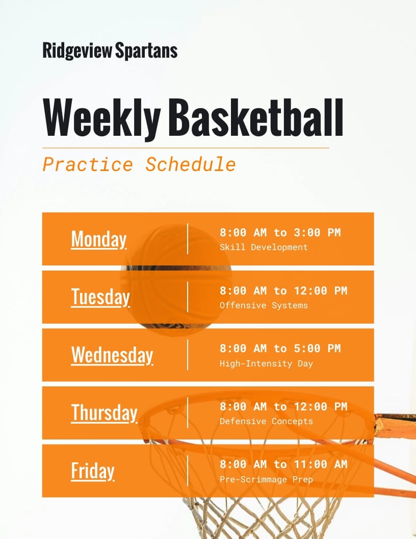 Basketball Practice Schedule Template