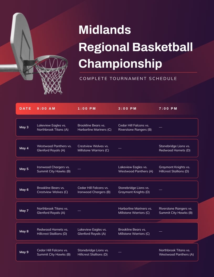 Basketball Schedule Template
