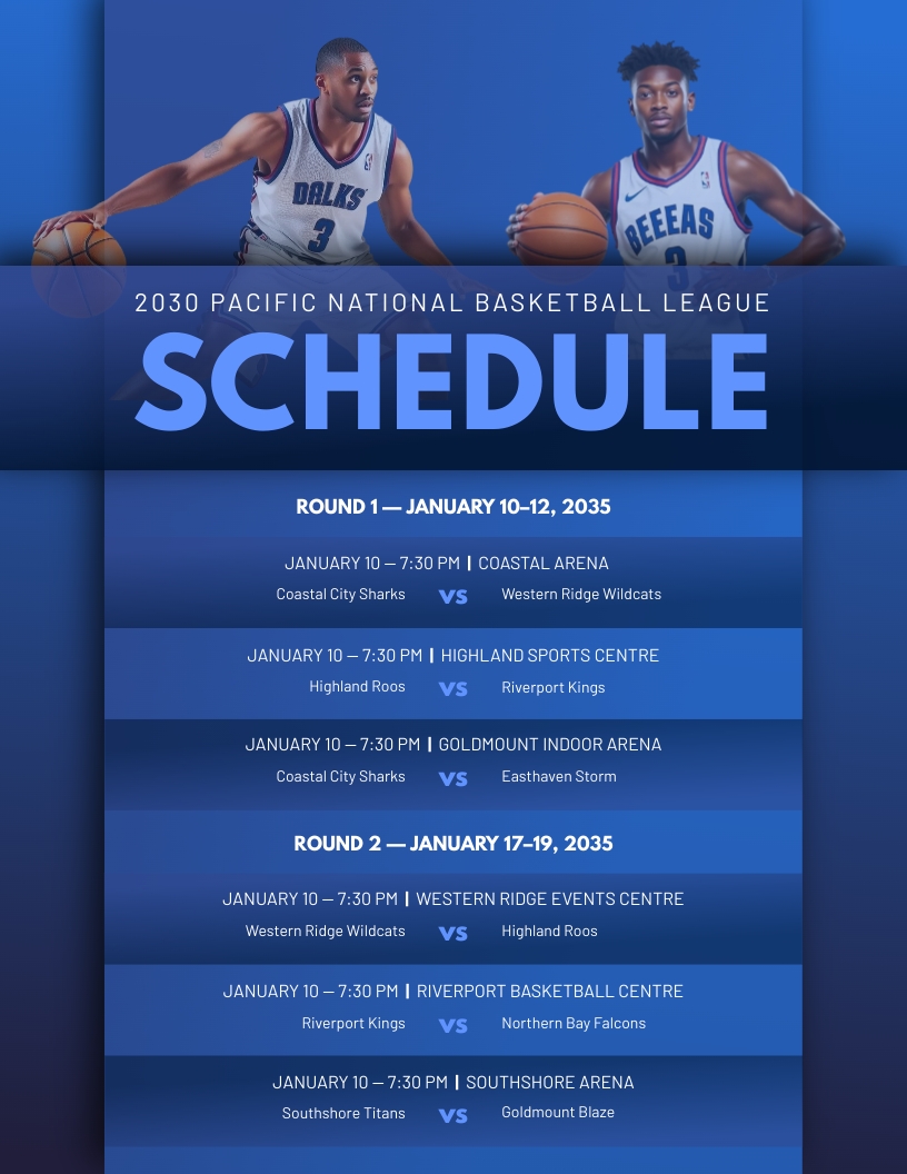 Basketball Season Schedule Template