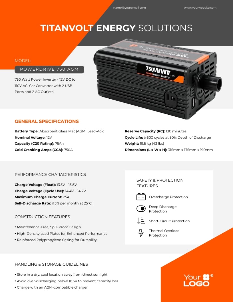 Battery Spec Sheet Template