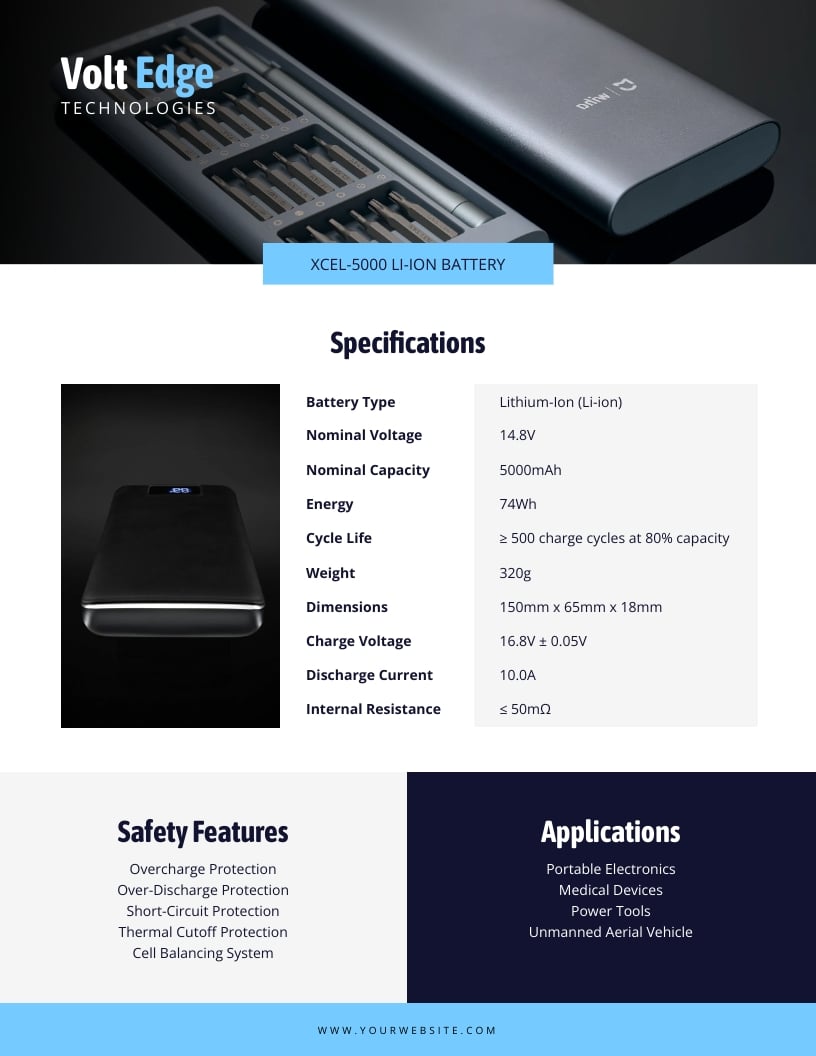 Battery Specification Sheet Template
