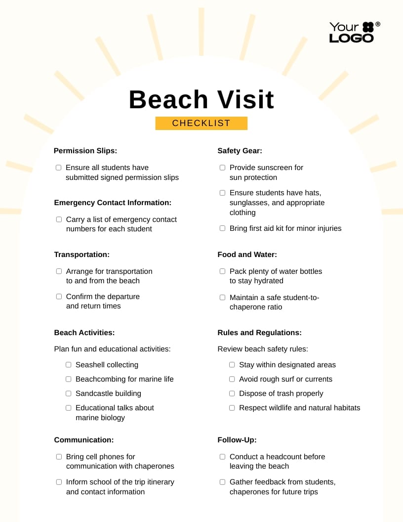 Beach Visit Checklist Template