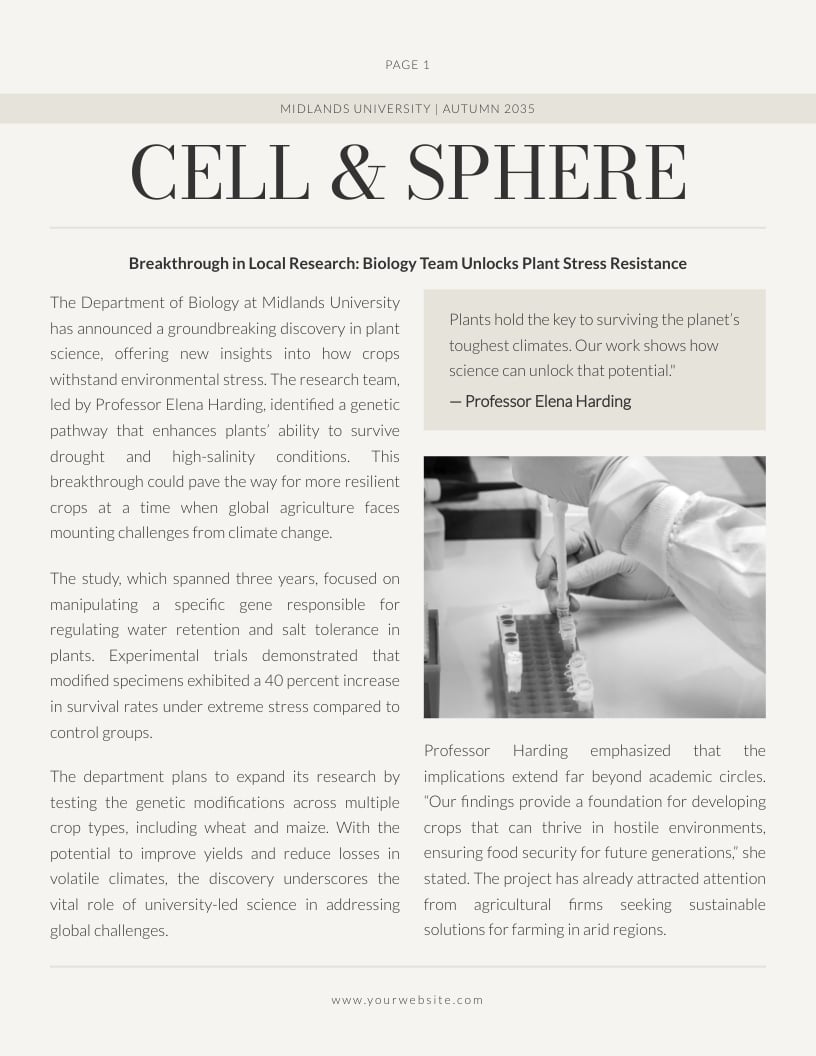 Biology Department Newspaper Template Biology Department Newspaper Template