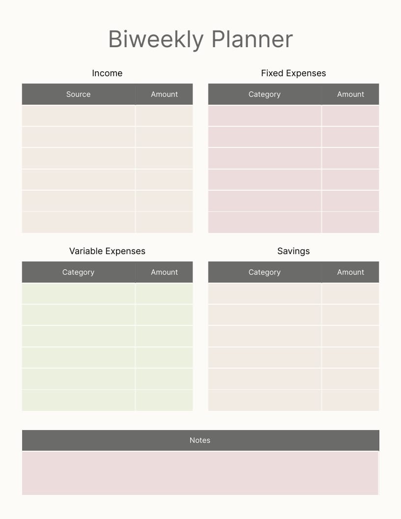 Bi Weekly Bill Planner