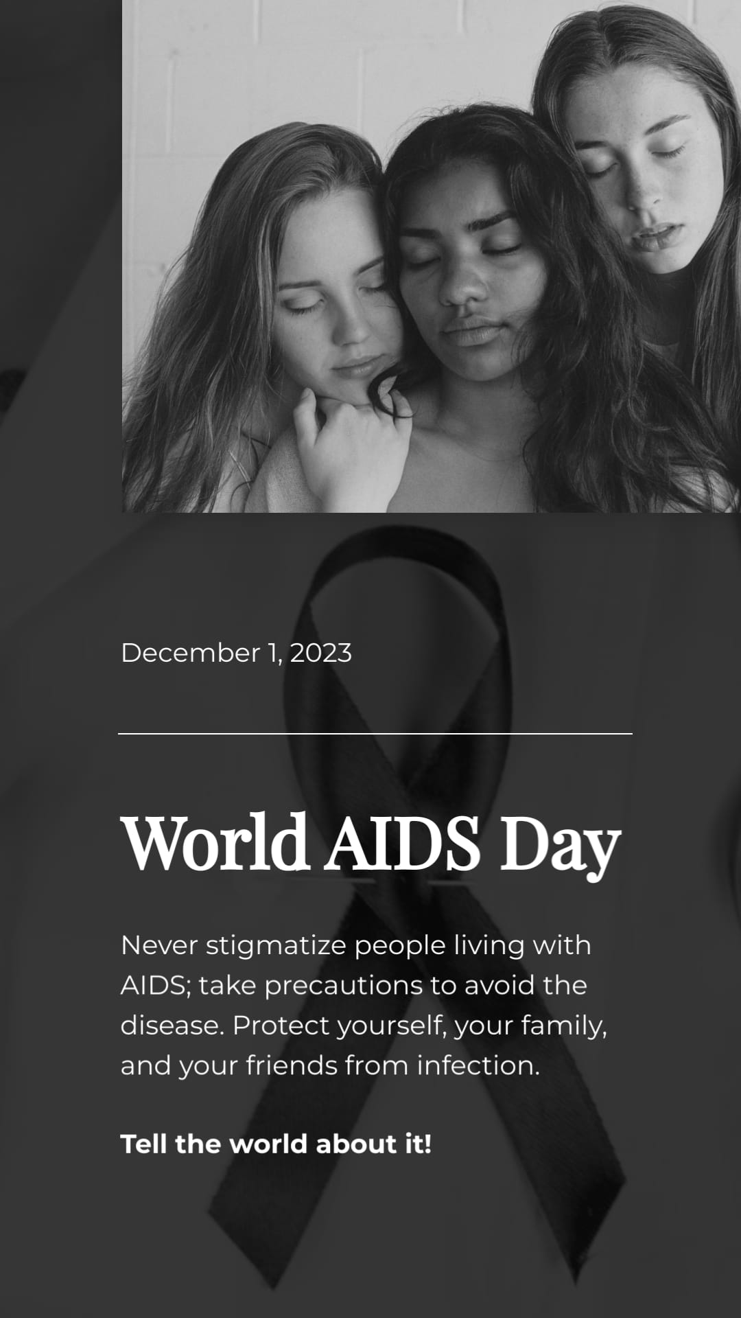 Black and White World AIDS Day Greeting Card Vertical Template