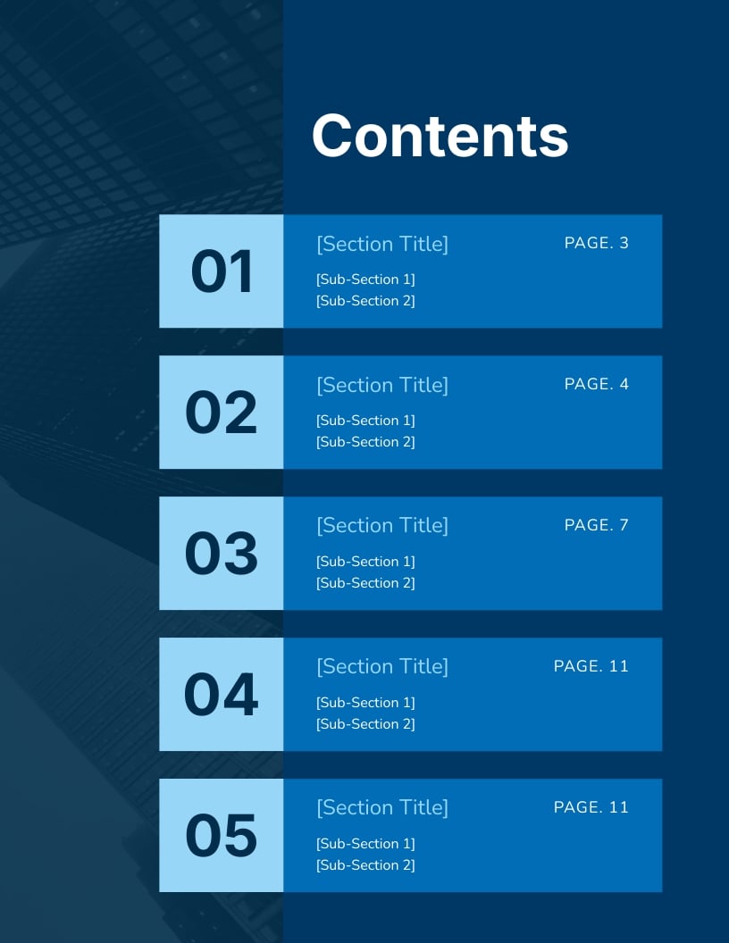Blank Editable Table of Contents Template
