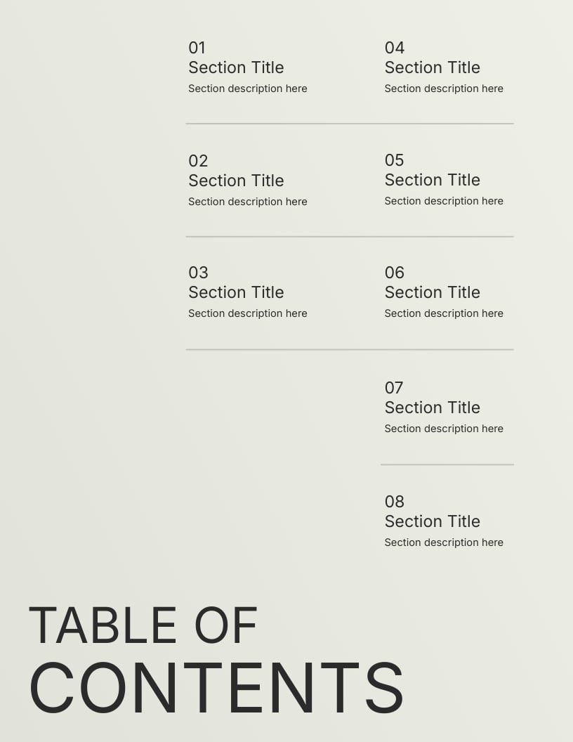Blank Table of Contents Template