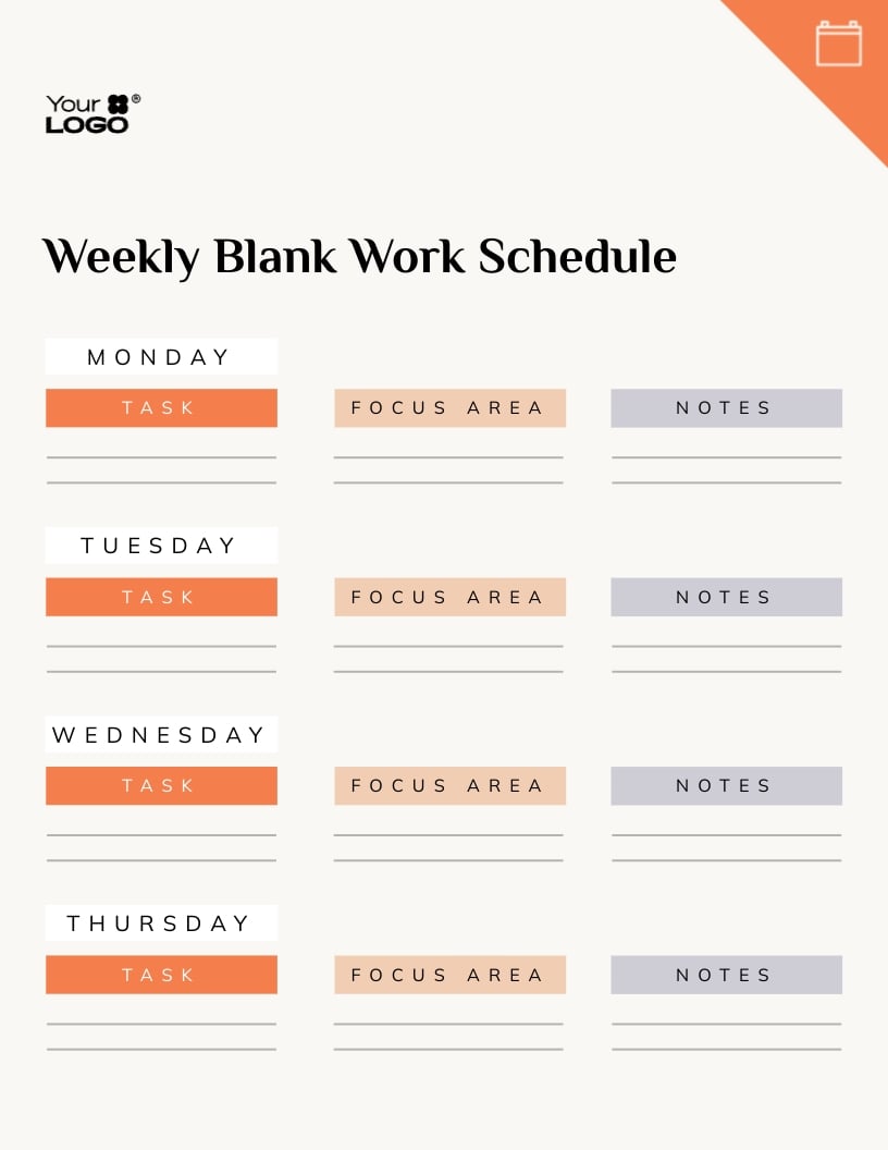 Blank Work Schedule Template