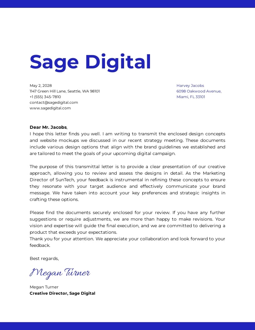 Bold Typography Transmittal Letter Template