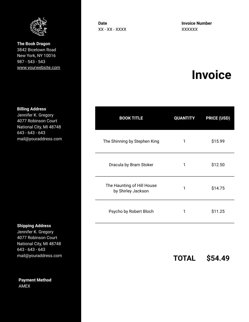Book Mail Invoice Template