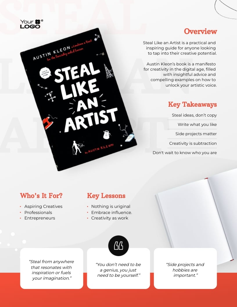 Book One Pager Template