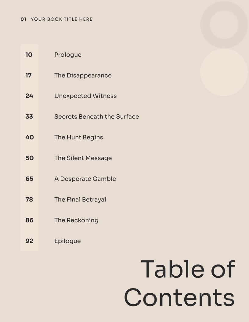 Book Table of Contents Template