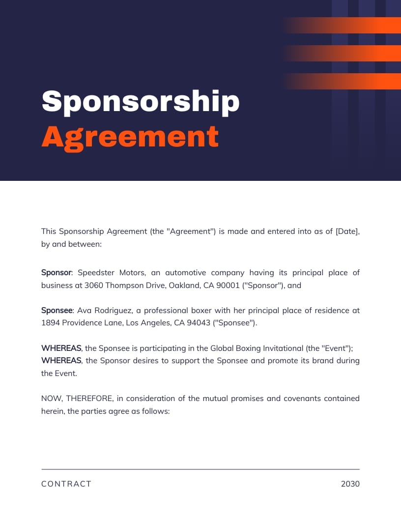 Boxing Sponsorship Contract Template