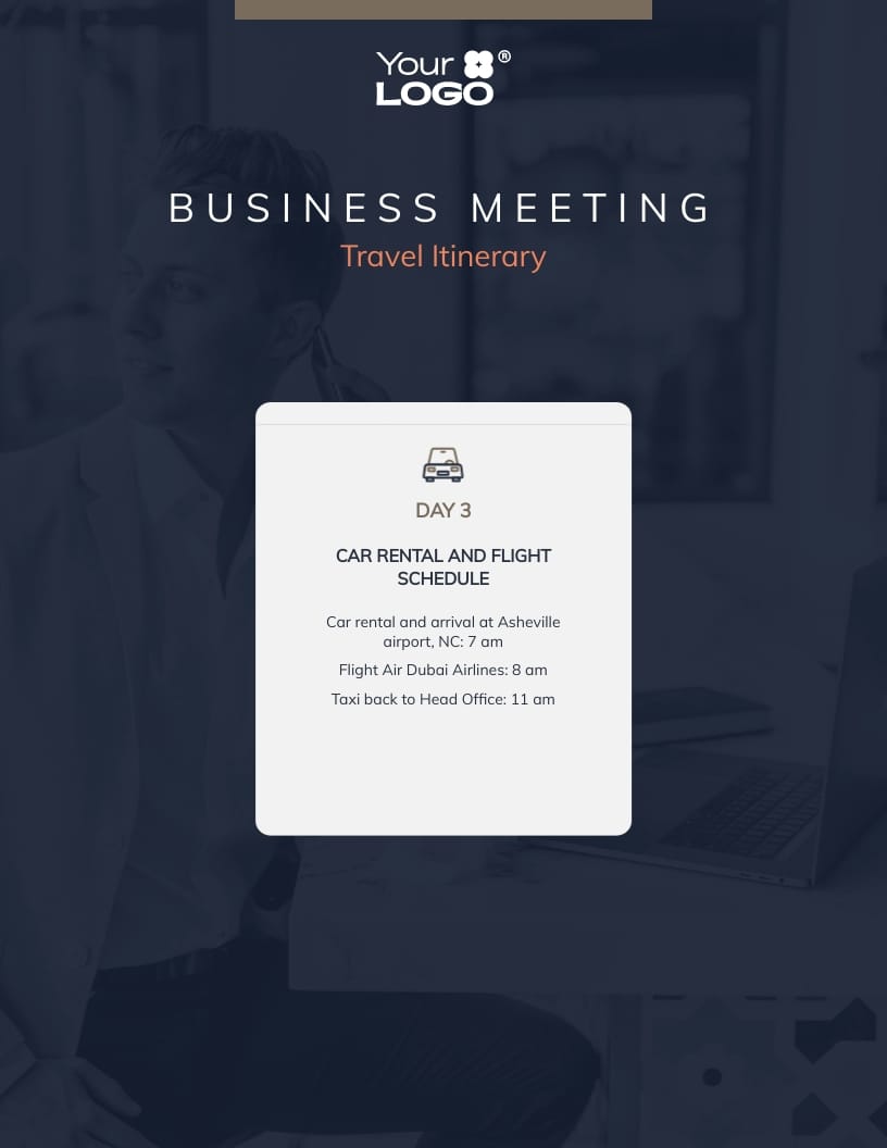 Business Meeting Travel Itinerary Template - Slide 2 Business Meeting Travel Itinerary Template - Slide 2