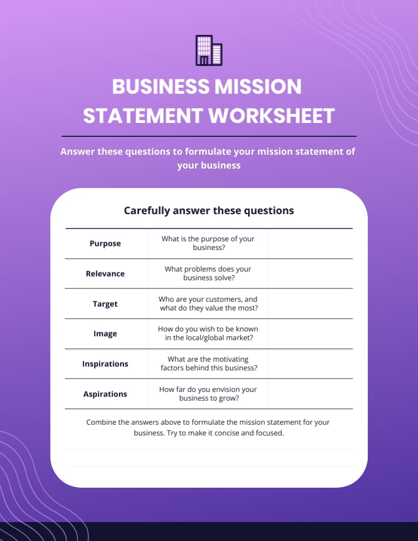 Business Mission Statement Worksheet Template