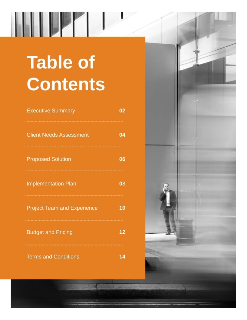 Business Proposal Table of Contents Template