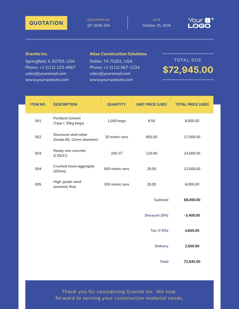 Business Quotation Sample Template Business Quotation Sample Template