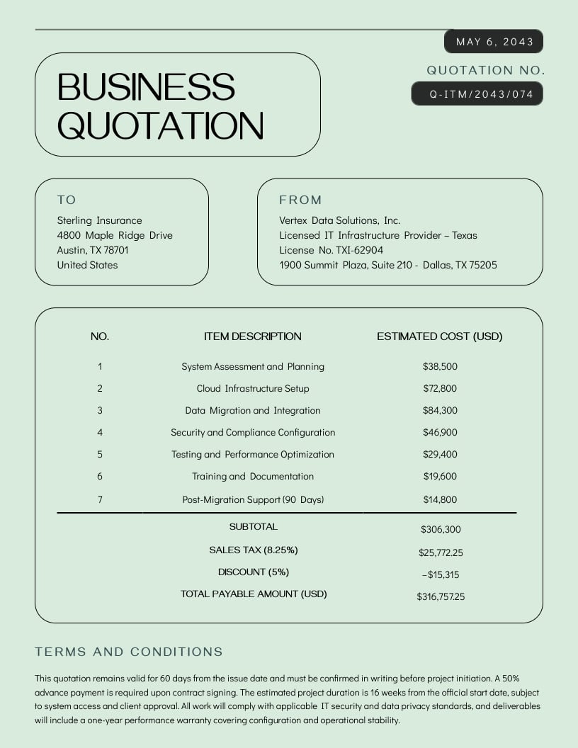 Business Quotation Software Template