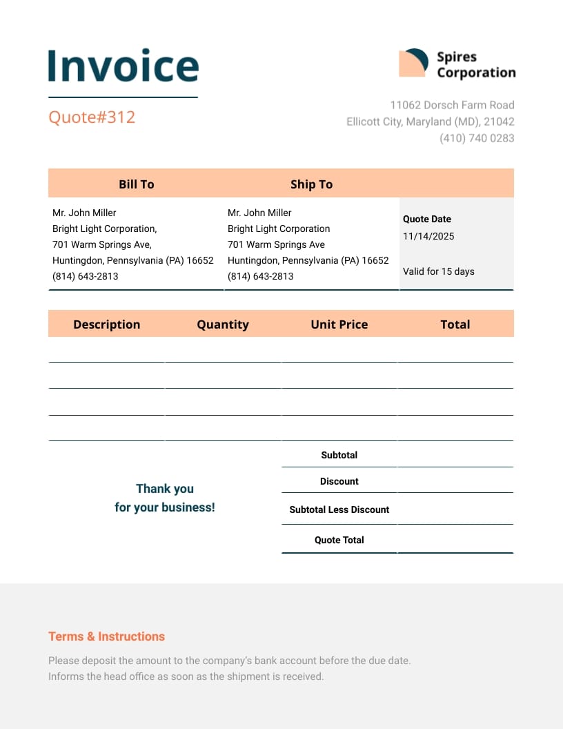 Business Quote Invoice Template