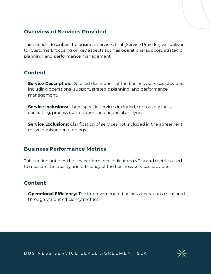 Business Service Level Agreement SLA Template - Slide 2 Business Service Level Agreement SLA Template - Slide 2