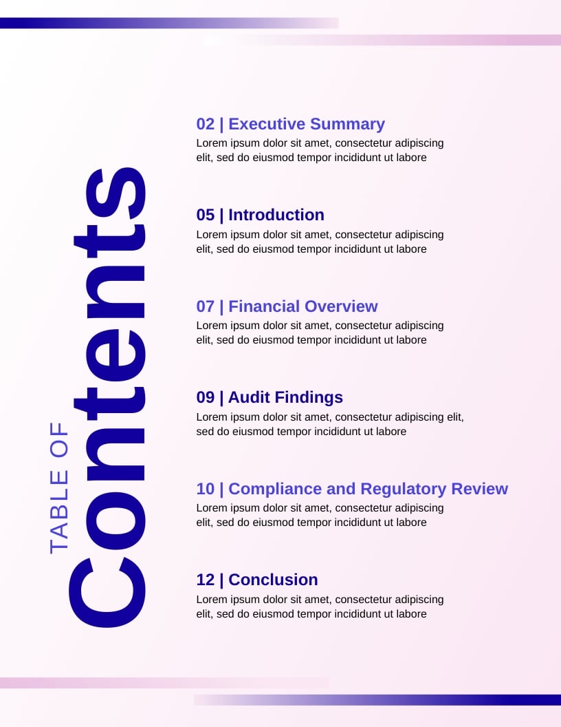 Business Table of Contents Template