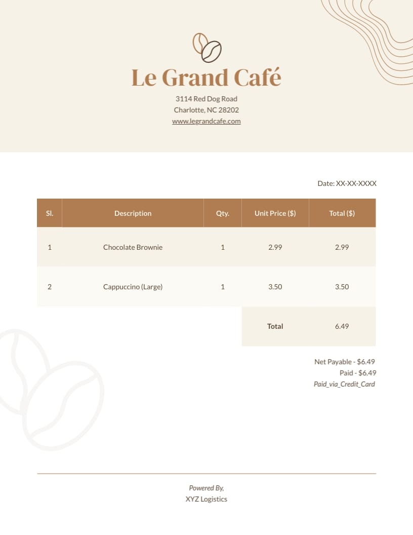 Cafe Bill Template
