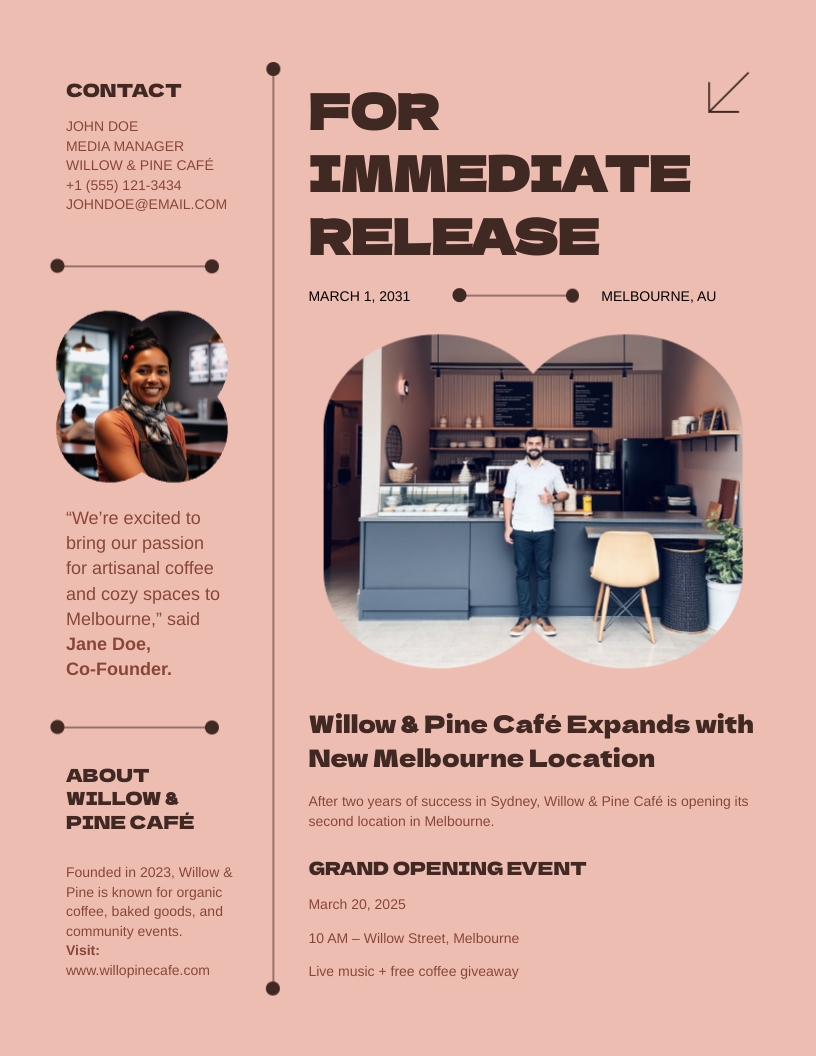 Cafe Grand Opening Press Release Template Cafe Grand Opening Press Release Template