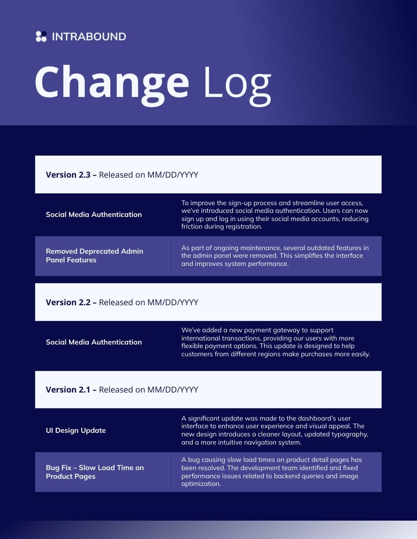 Change Log Template