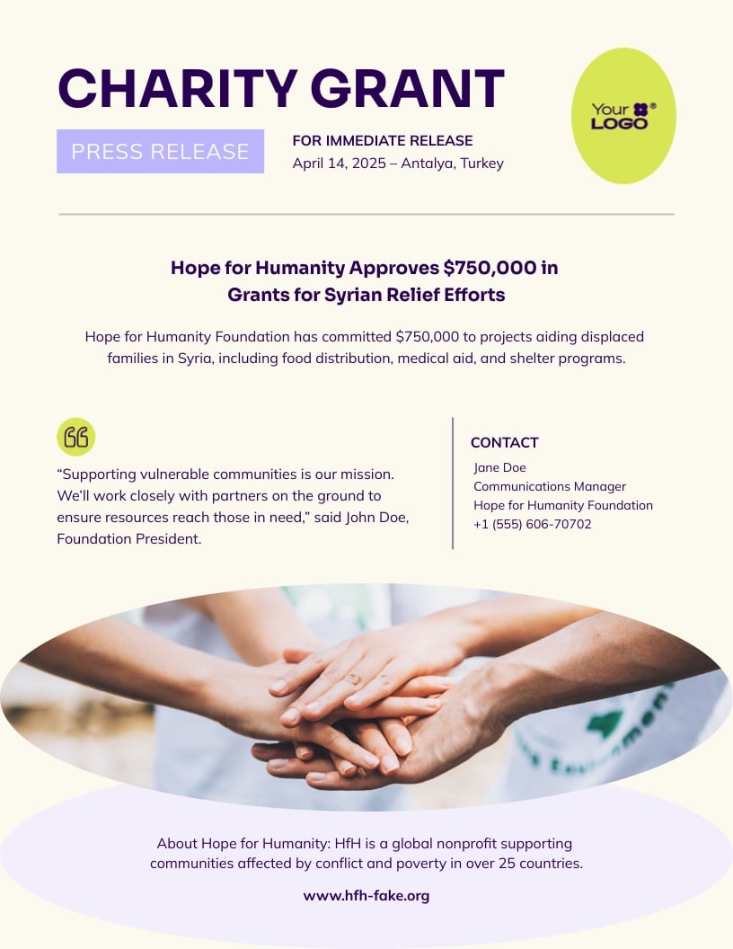 Charity Grant Press Release Template Charity Grant Press Release Template