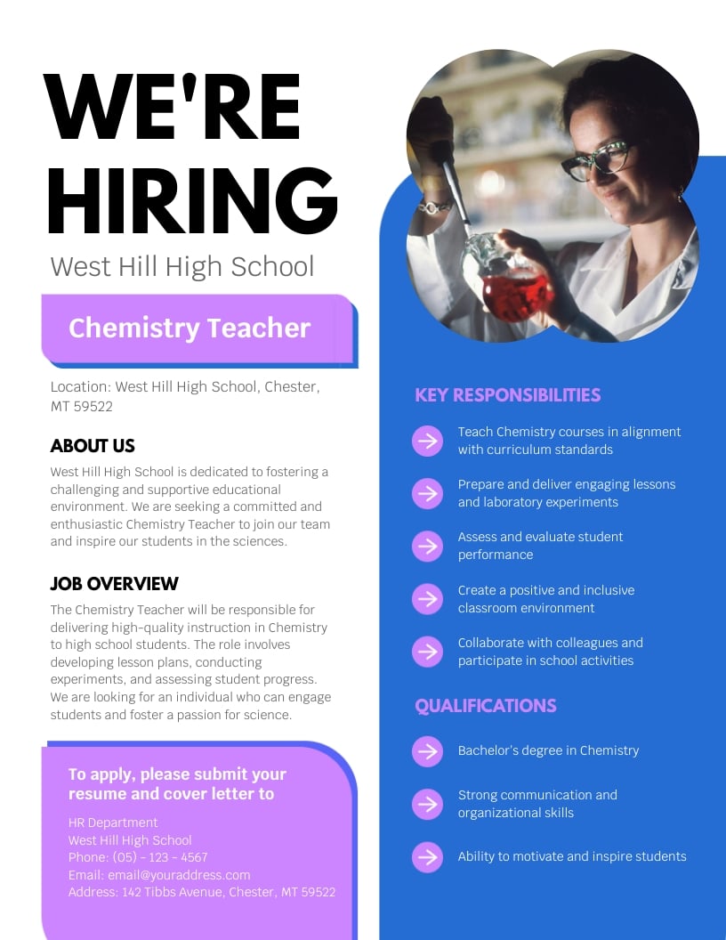 Chemistry Teacher Job Advertisement Template