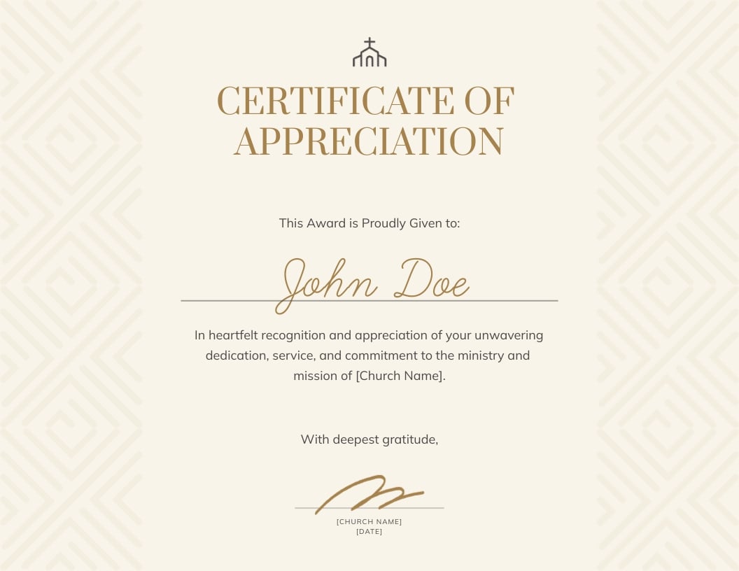 Church Recognition Certificate Template