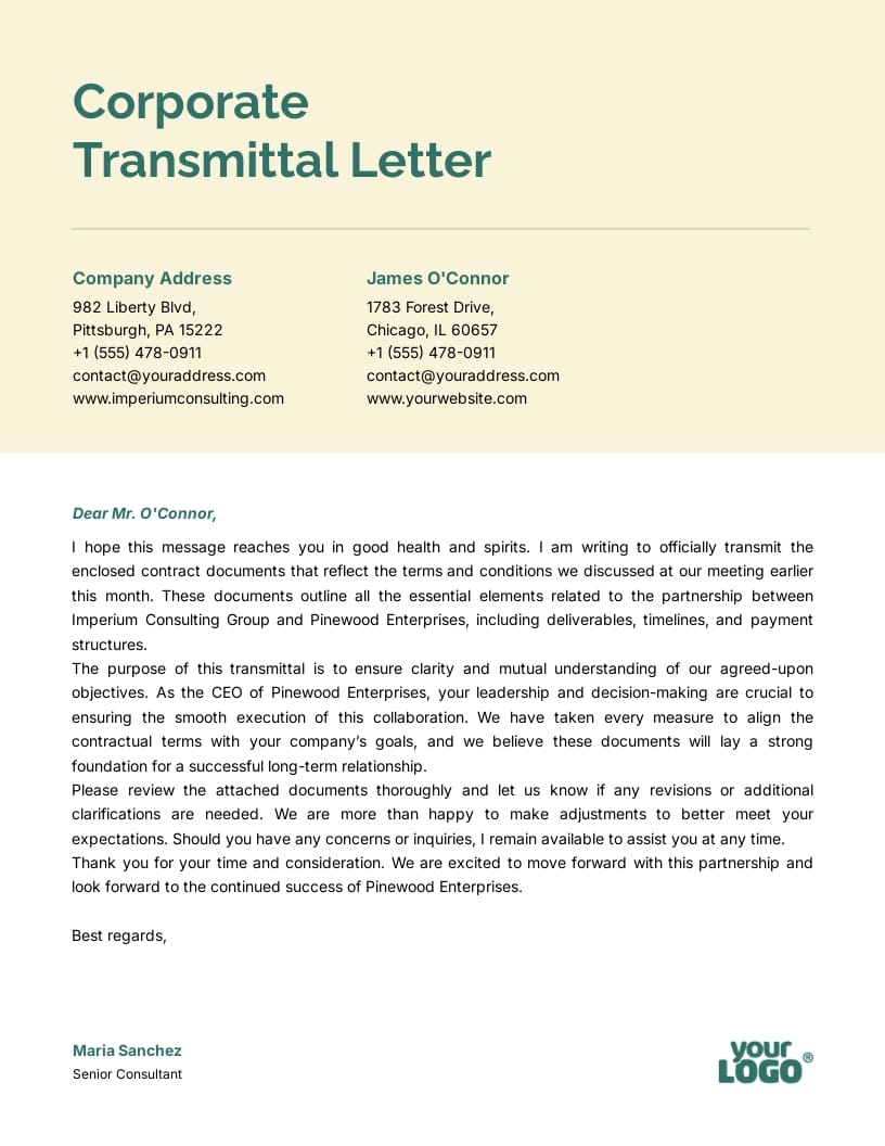 Classic Corporate Transmittal Letter Template