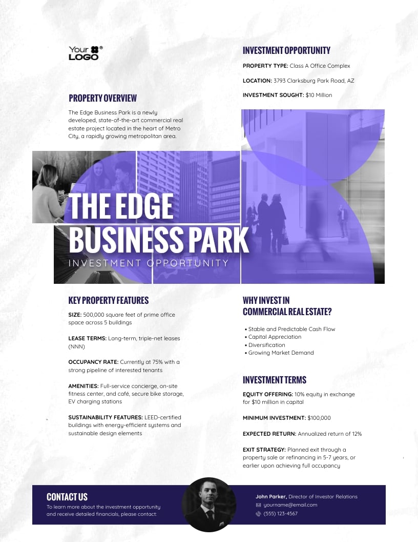 Commercial Real Estate Investment One Pager Template