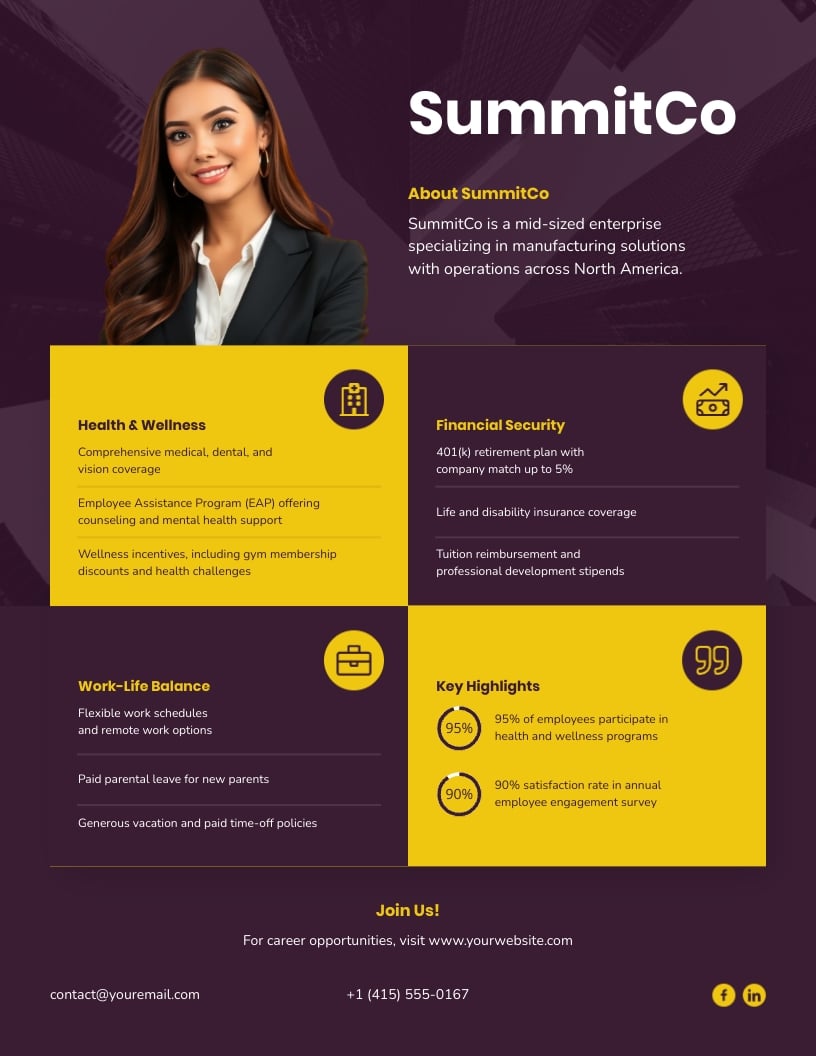 Company Benefits One Pager Template